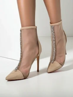 Royalfashion Damskie botki na szpilce z przeźroczystej siateczki Glam Style