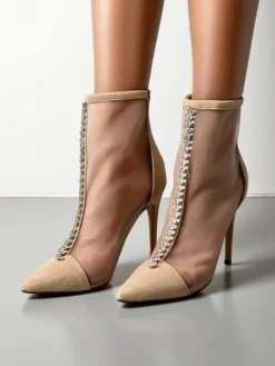 Royalfashion Damskie botki na szpilce z przeźroczystej siateczki Glam Style