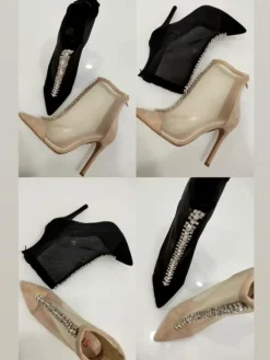 Royalfashion Damskie botki na szpilce z przeźroczystej siateczki Glam Style