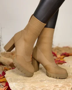 Royalfashion Damskie botki na wyższym obcasie w kolorze camel Flexi Booties