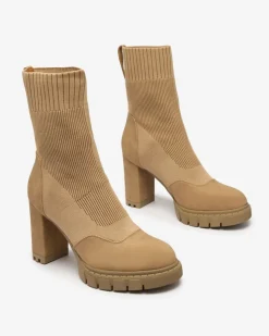 Royalfashion Damskie botki na wyższym obcasie w kolorze camel Flexi Booties
