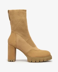 Royalfashion Damskie botki na wyższym obcasie w kolorze camel Flexi Booties