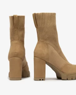 Royalfashion Damskie botki na wyższym obcasie w kolorze camel Flexi Booties