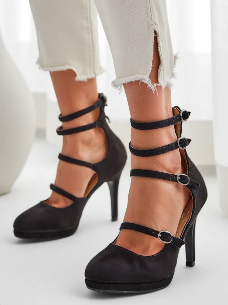 Royalfashion Damskie czółenka na słupku z paseczkami Celose