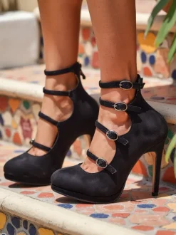 Royalfashion Damskie czółenka na słupku z paseczkami Celose