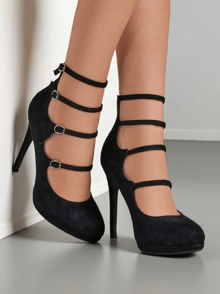 Royalfashion Damskie czółenka na słupku z paseczkami Celose