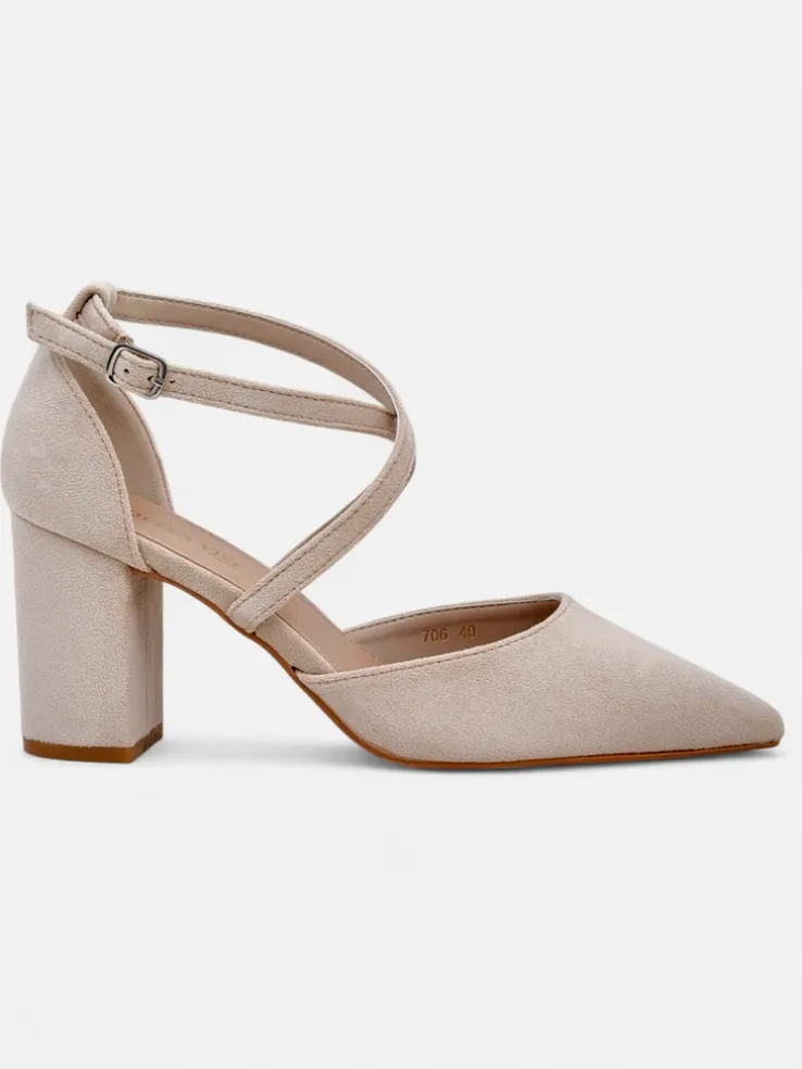 Royalfashion Damskie czółenka eko zamszowe z paseczkami Kanastru