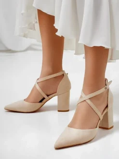 Royalfashion Damskie czółenka eko zamszowe z paseczkami Kanastru