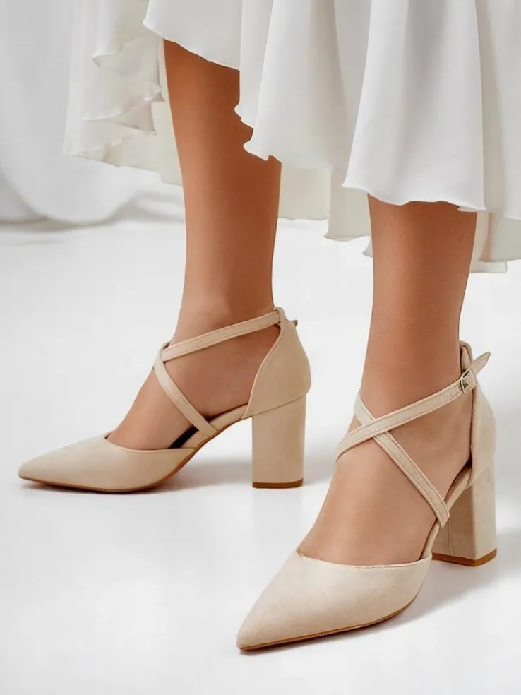 Royalfashion Damskie czółenka eko zamszowe z paseczkami Kanastru