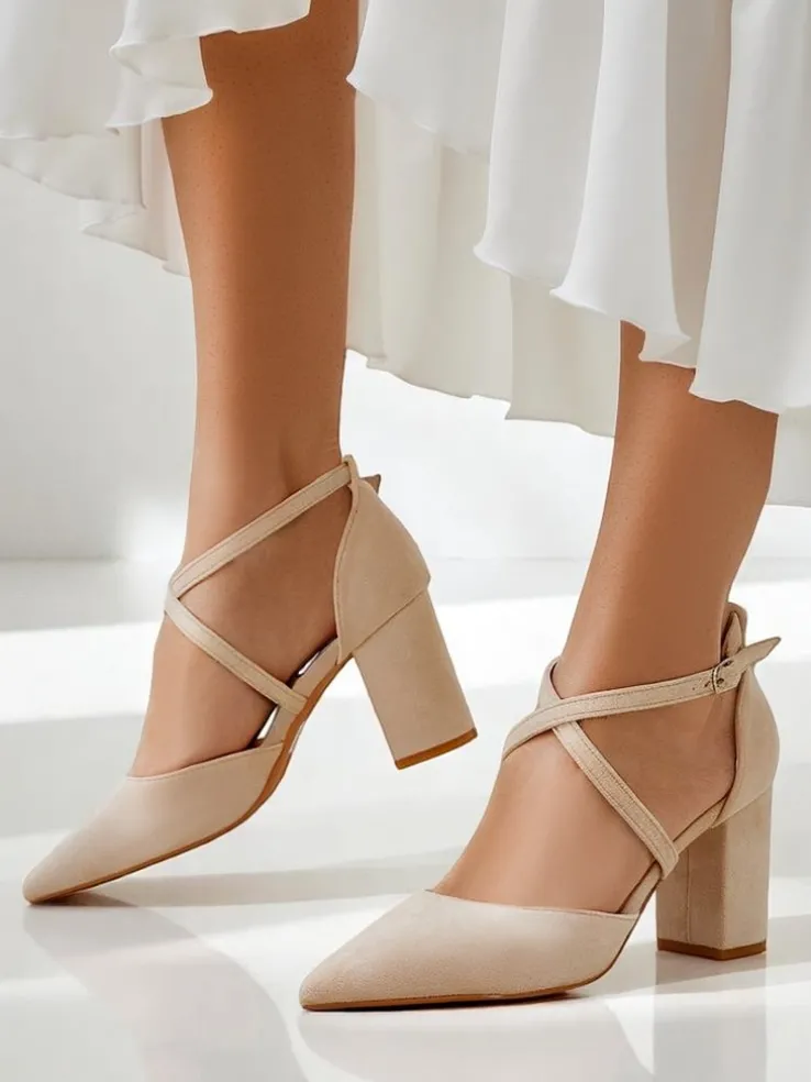 Royalfashion Damskie czółenka eko zamszowe z paseczkami Kanastru