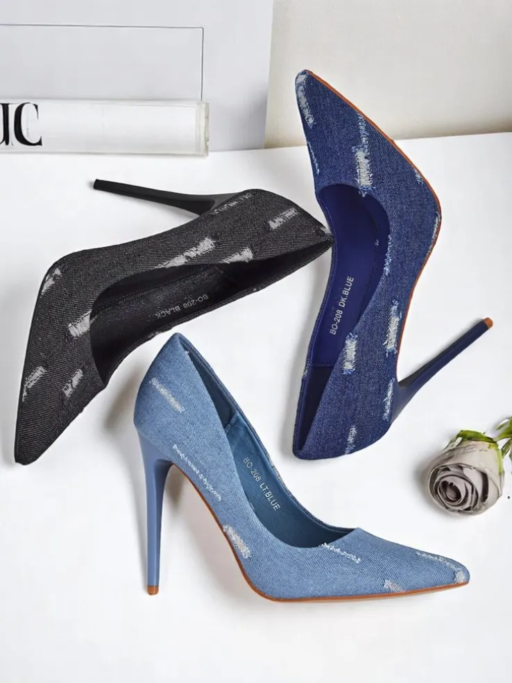 Royalfashion Damskie czółenka na szpilce Denim Chic