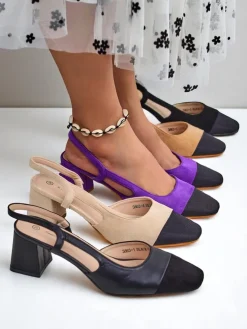 Royalfashion Damskie czółenka na niskim obcasie z ozdobnym noskiem Eleganzo