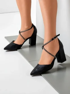 Royalfashion Damskie czółenka eko zamszowe z paseczkami Eurole