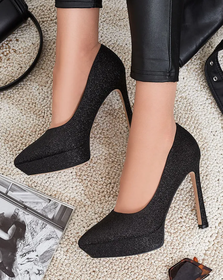 Royalfashion Damskie czółenka na słupku z brokatem Atekita