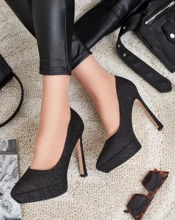 Royalfashion Damskie czółenka na słupku z brokatem Atekita