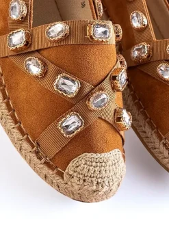 Royalfashion Damskie espadryle z kryształkami w kolorze camel Wamba