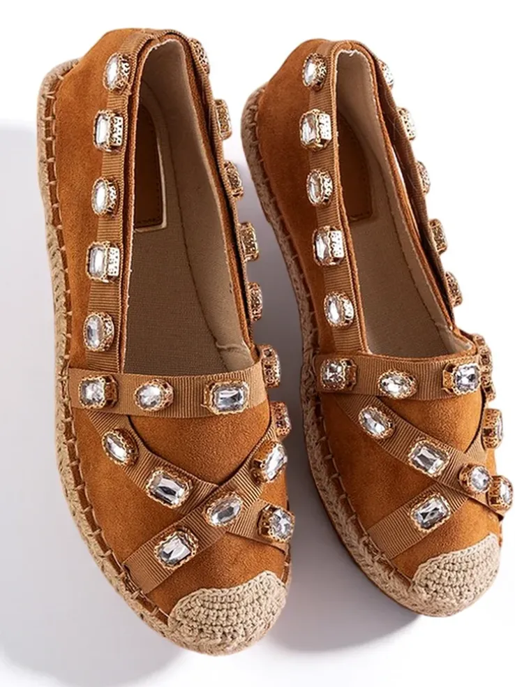 Royalfashion Damskie espadryle z kryształkami w kolorze camel Wamba