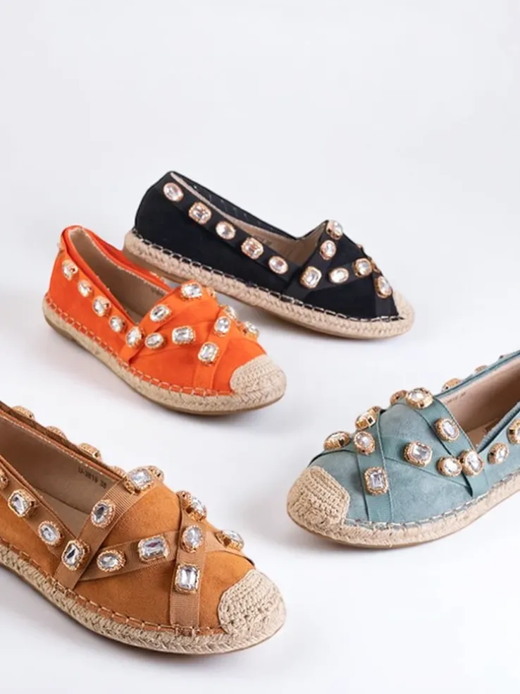 Royalfashion Damskie espadryle z kryształkami w kolorze camel Wamba