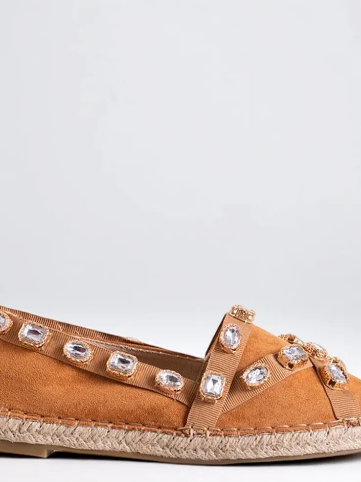 Royalfashion Damskie espadryle z kryształkami w kolorze camel Wamba