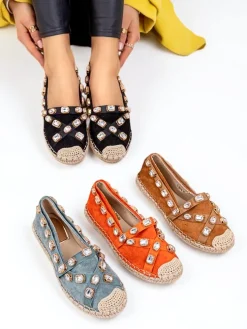 Royalfashion Damskie espadryle z kryształkami w kolorze camel Wamba