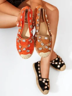 Royalfashion Damskie espadryle z kryształkami w kolorze camel Wamba