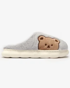 Royalfashion Damskie futrzane kapcie z misiem w kolorze niebieskim Fetemes