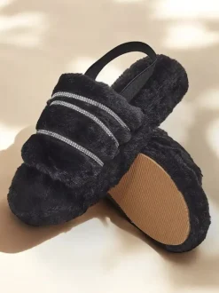 Royalfashion Damskie futrzane kapcie z cyrkoniami Ferrems