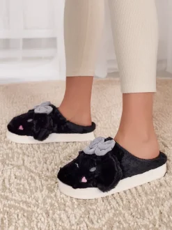 Royalfashion Damskie futrzane kapcie z kokardką Savos