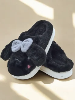 Royalfashion Damskie futrzane kapcie z kokardką Savos