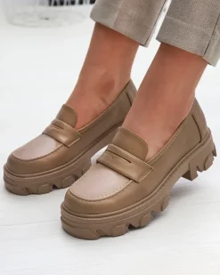 Royalfashion Damskie jasnobrązowe mokasyny na masywnej podeszwie Desika