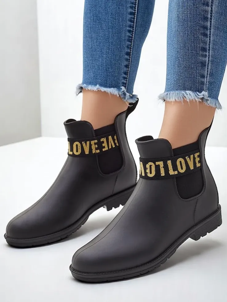 Royalfashion Damskie kalosze matowe z napisem Love Love