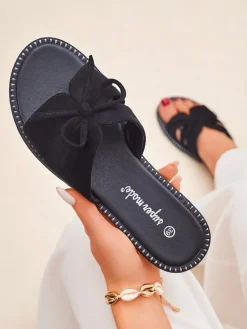 Royalfashion Damskie klapki na płaskiej podeszwie z kokardką Gerber