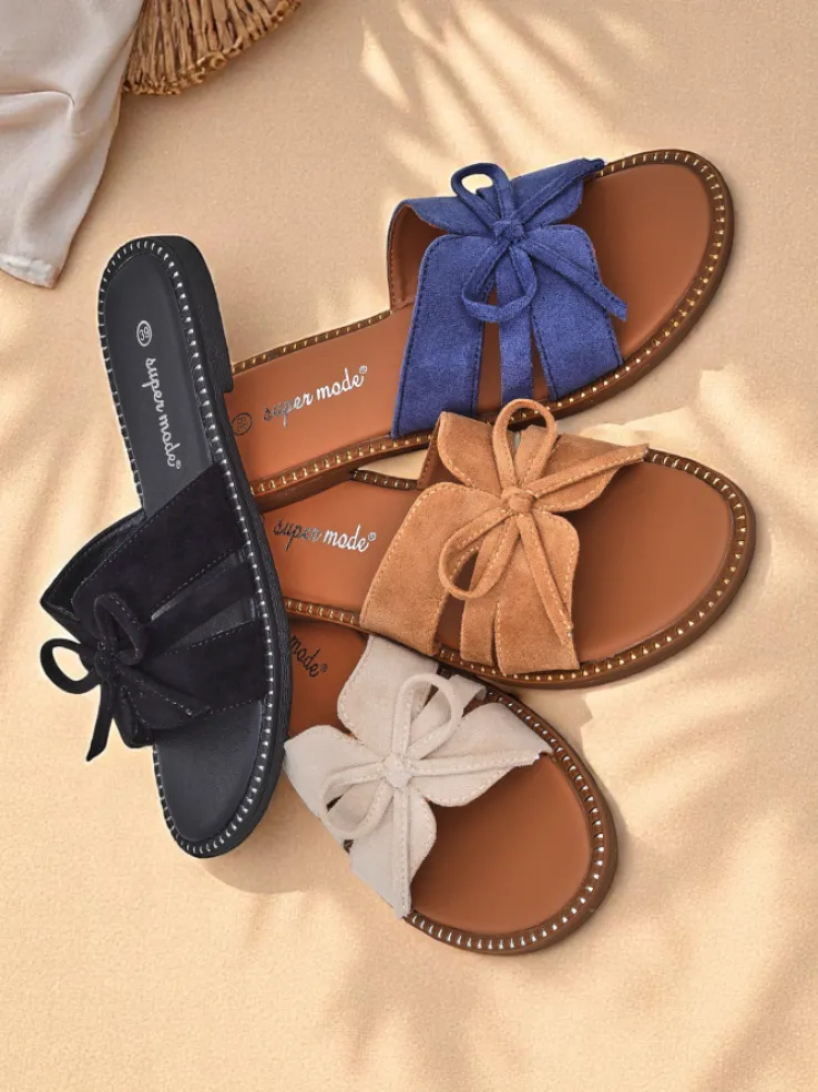 Royalfashion Damskie klapki na płaskiej podeszwie z kokardką Gerber