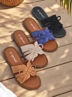 Royalfashion Damskie klapki na płaskiej podeszwie z kokardką Gerber