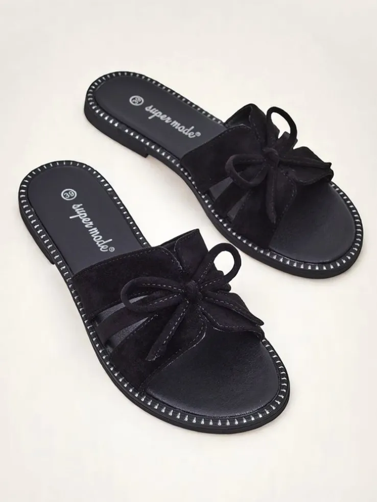 Royalfashion Damskie klapki na płaskiej podeszwie z kokardką Gerber