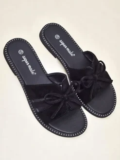 Royalfashion Damskie klapki na płaskiej podeszwie z kokardką Gerber