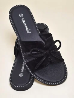 Royalfashion Damskie klapki na płaskiej podeszwie z kokardką Gerber