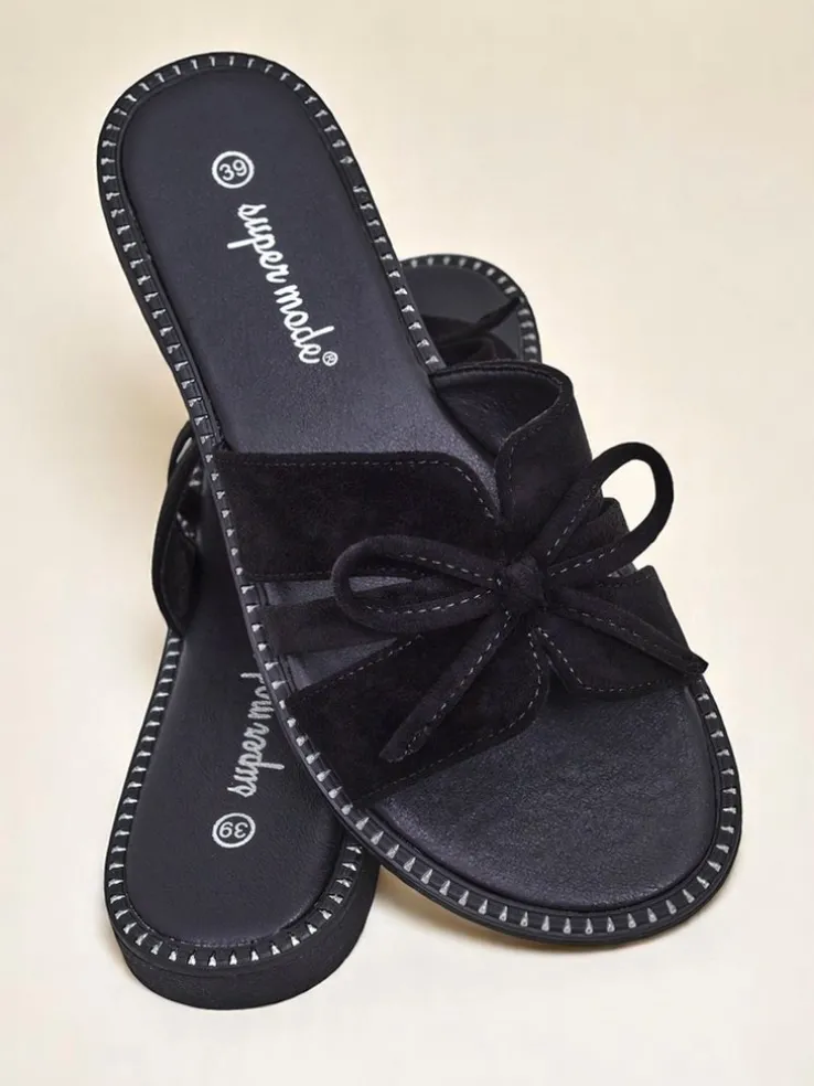 Royalfashion Damskie klapki na płaskiej podeszwie z kokardką Gerber