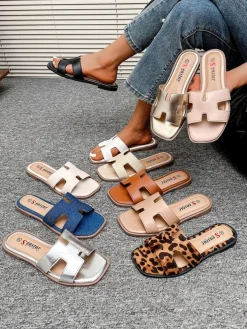 Royalfashion Damskie klapki na płaskiej podeszwie Eval