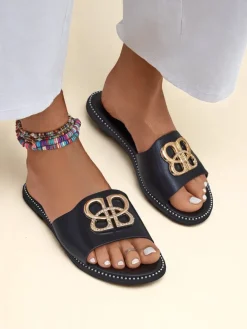 Royalfashion Damskie klapki na płaskiej podeszwie Aura Gold