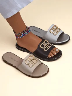 Royalfashion Damskie klapki na płaskiej podeszwie Aura Gold