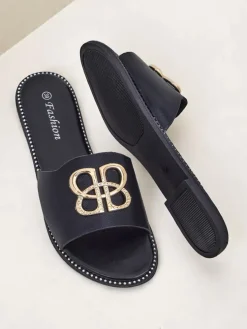 Royalfashion Damskie klapki na płaskiej podeszwie Aura Gold