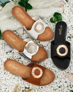 Royalfashion Damskie klapki na płaskiej podeszwie Olerna