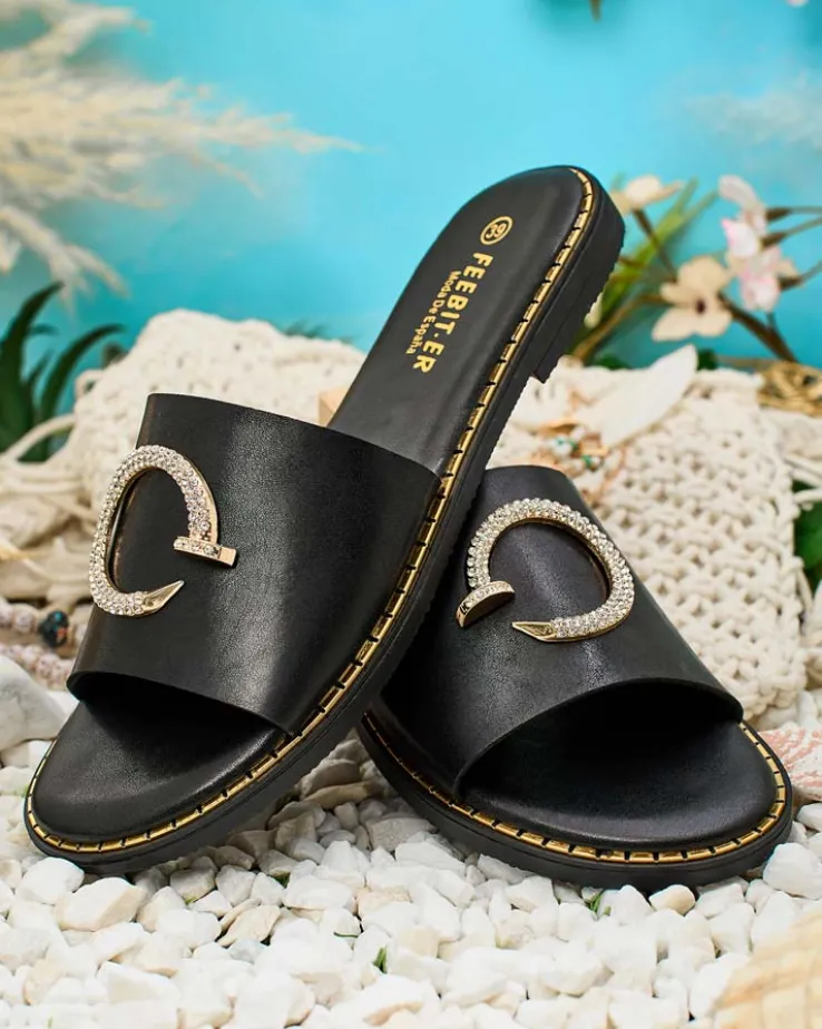 Royalfashion Damskie klapki na płaskiej podeszwie Omerta