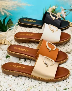 Royalfashion Damskie klapki na płaskiej podeszwie Omerta