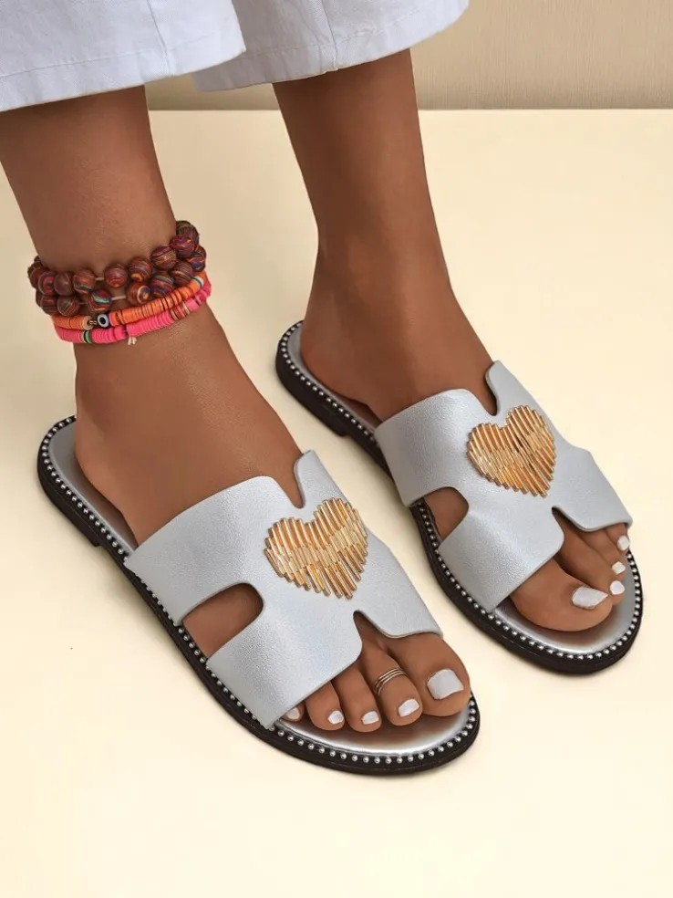 Royalfashion Damskie klapki na płaskiej podeszwie Heart Chic