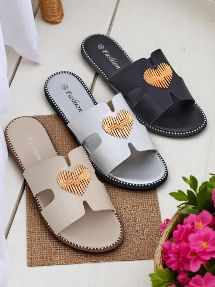 Royalfashion Damskie klapki na płaskiej podeszwie Heart Chic