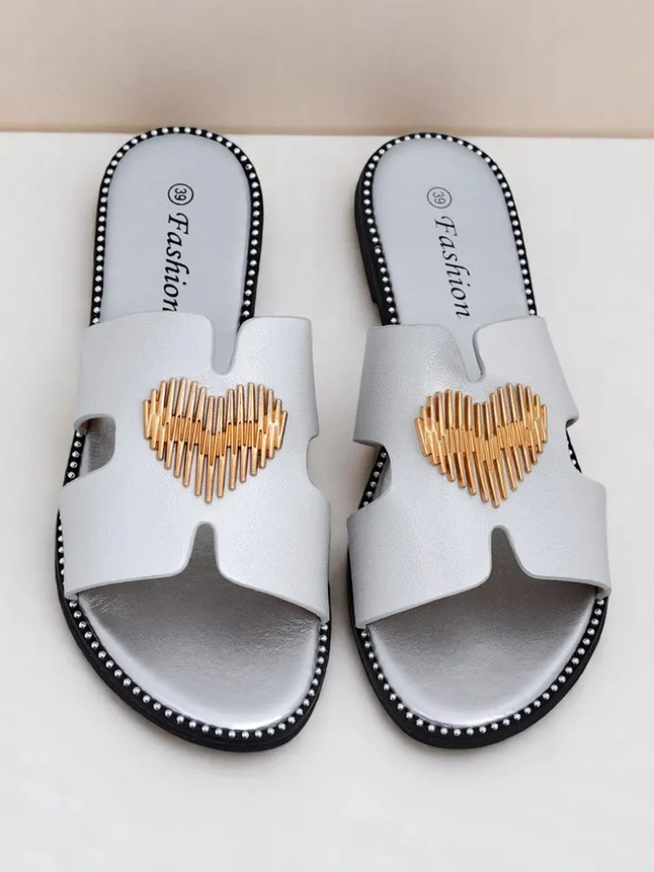 Royalfashion Damskie klapki na płaskiej podeszwie Heart Chic