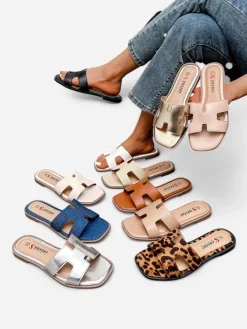 Royalfashion Damskie klapki na płaskiej podeszwie Eval