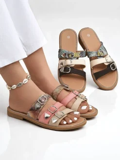 Royalfashion Damskie klapki na płaskiej podeszwie Snake Chic